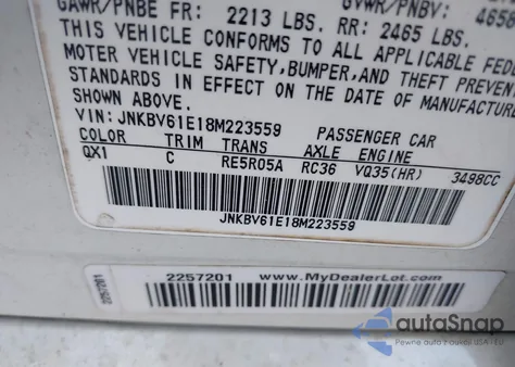 2008 Infiniti G35 Journey z USA, uszkodzony, nr VIN JNKBV61E18M223559